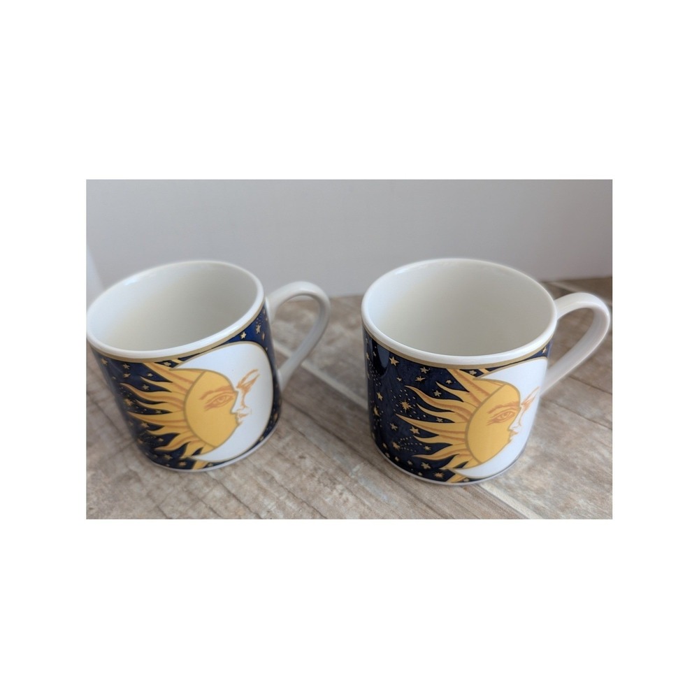 Vintage 1993 Vitromaster Galaxy Sun Moon Celestial Stoneware Espresso Mugs 4 oz